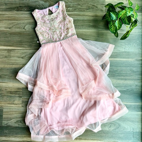 Speechless Big Girl Pink Embroidered Tulle High-Low Formal Dress Size 8 - Picture 3 of 16